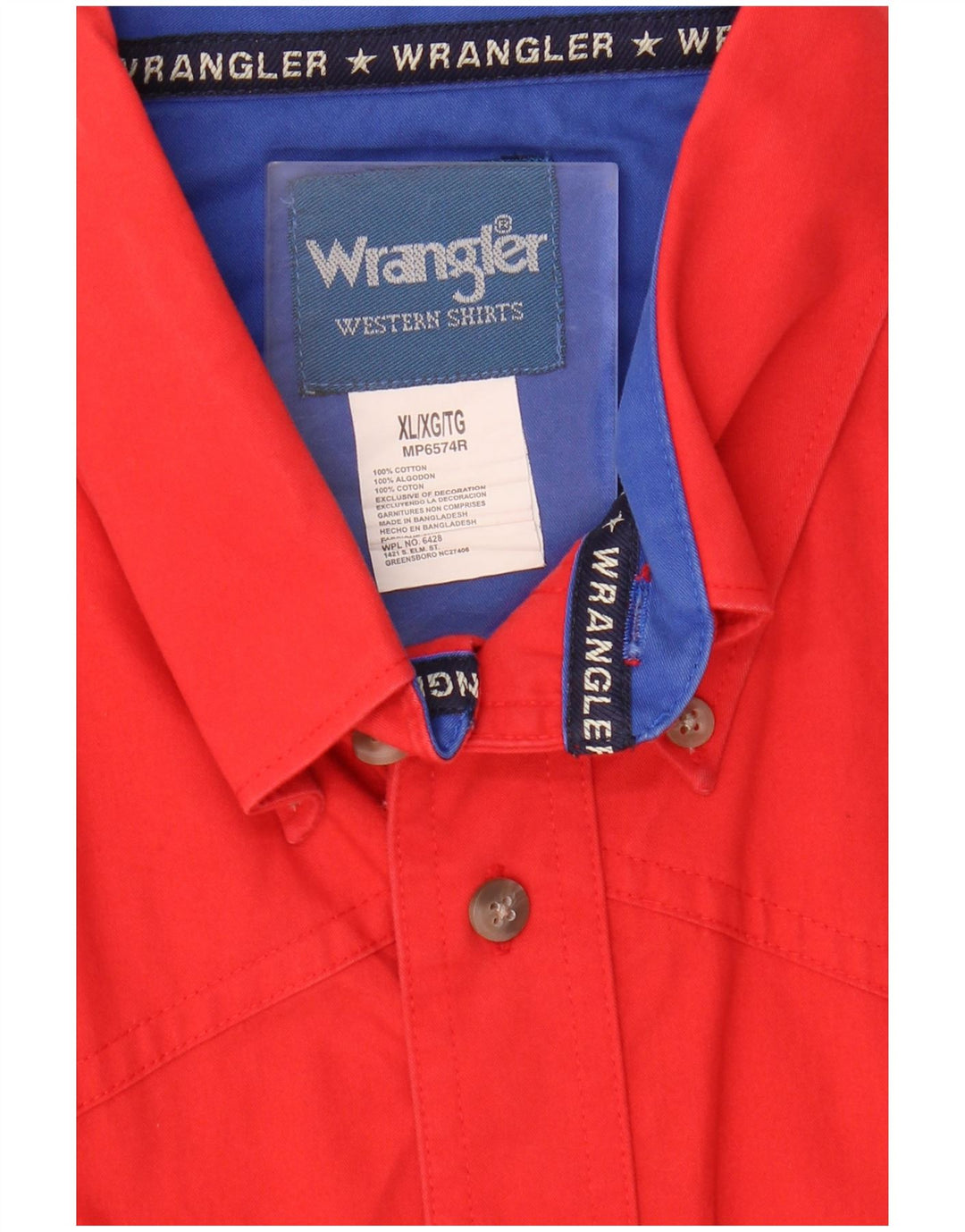 Wrangler Camisa Manga Corta Hombre XL Algodón Rojo