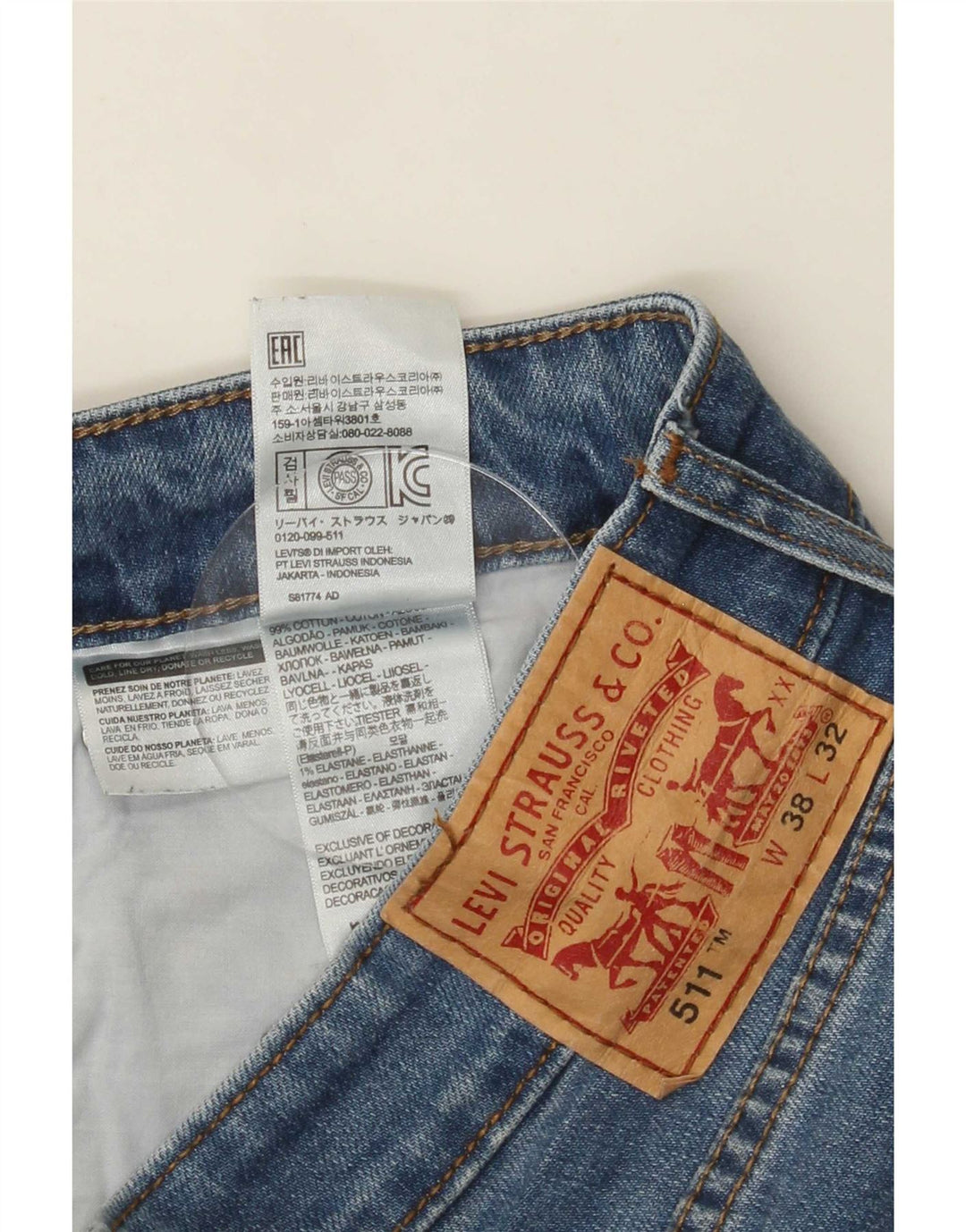 Levi's Hombre 511 Slim Jeans W38 L32 Algodón Azul