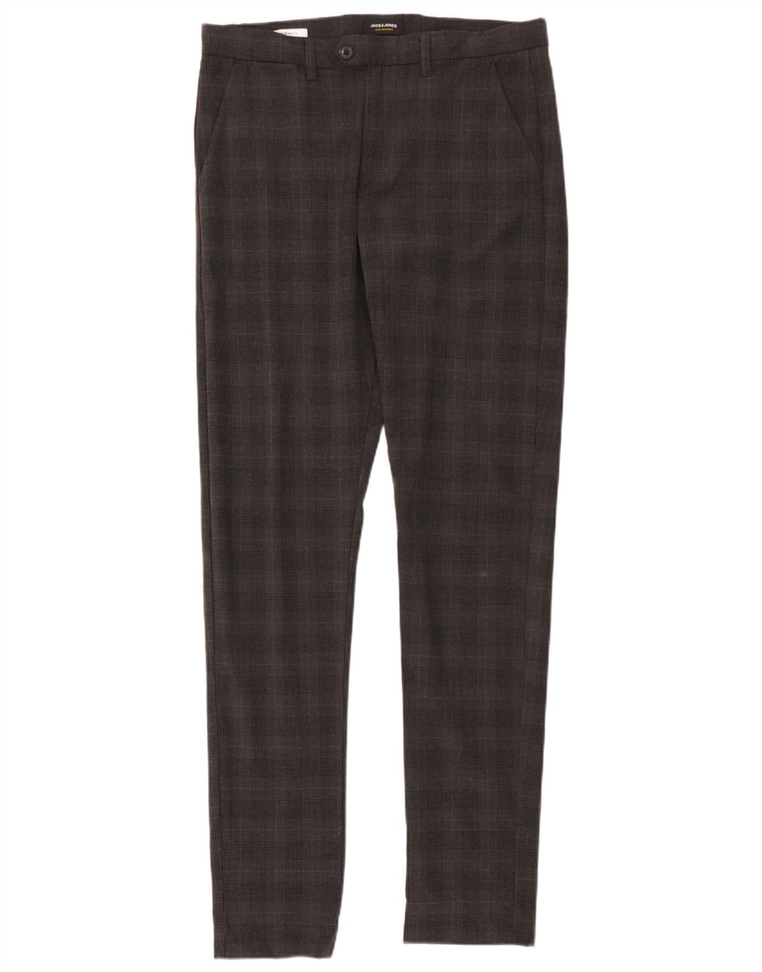 Jack & Jones Mens Marco Slim Chino Pantalones W33 L36 Gris Cuadros Poliéster