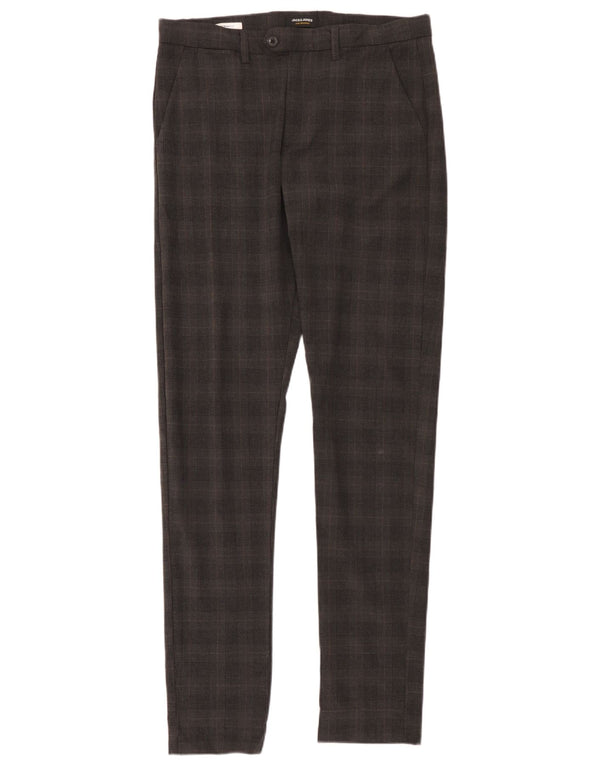 Jack & Jones Mens Marco Slim Chino Pantalones W33 L36 Gris Cuadros Poliéster