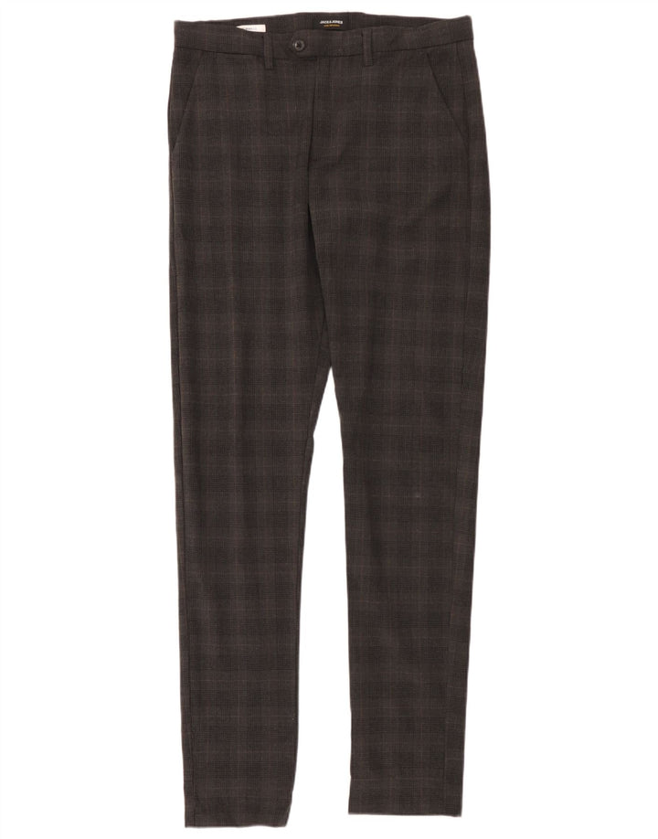 Jack & Jones Mens Marco Slim Chino Pantalones W33 L36 Gris Cuadros Poliéster