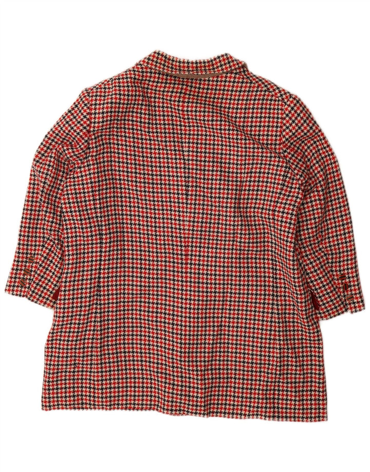 Vintage mujer 3/4 manga Blazer chaqueta Reino Unido 16 grande rojo Houndstooth