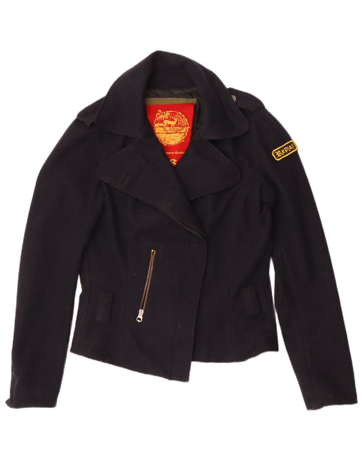 Replay Chaqueta Blazer para Mujer UK 46 Grande Lana Azul Marino