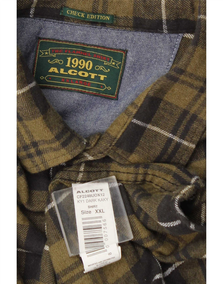 Camisa de franela para hombre Alcott 2XL Algodón a cuadros caqui