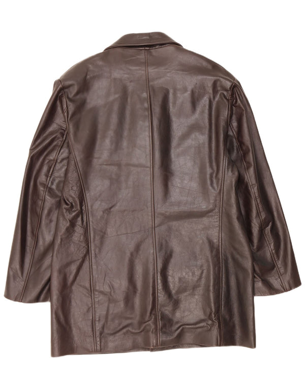 Vintage mujer cuero abrigo Reino Unido 18 XL marrón