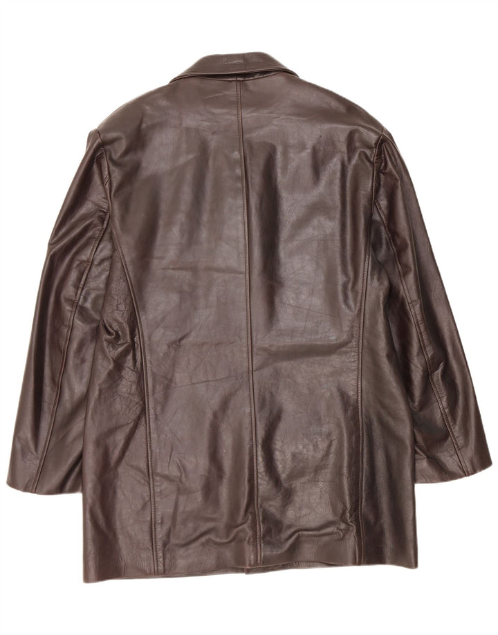 Vintage mujer cuero abrigo Reino Unido 18 XL marrón
