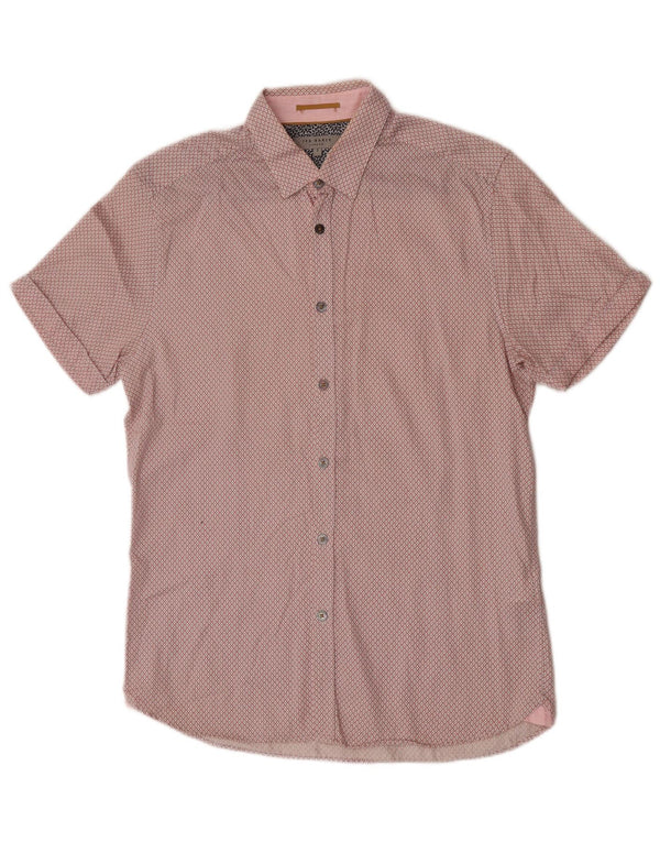 Ted Baker Camisa de manga corta para hombre Talla 3 Algodón Argyle/Diamond rosa mediano