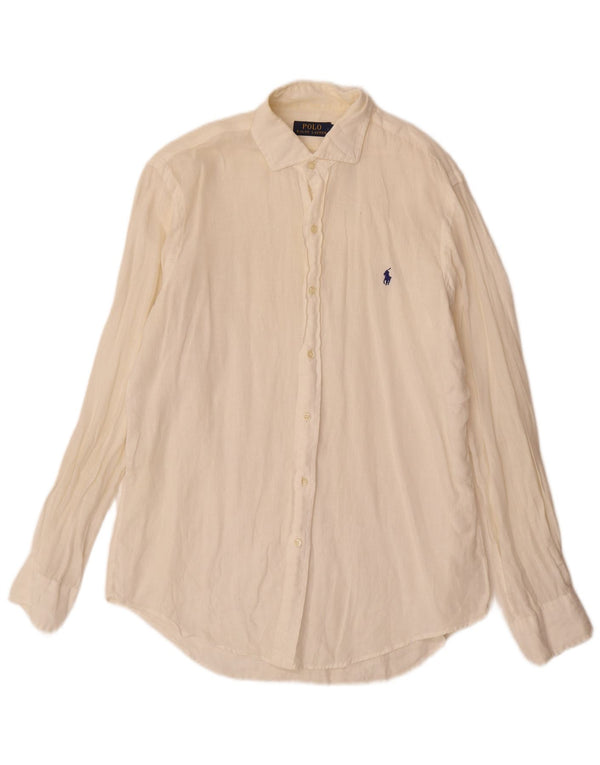 Camisa Polo Ralph Lauren Hombre Mediana Lino Blanco Roto