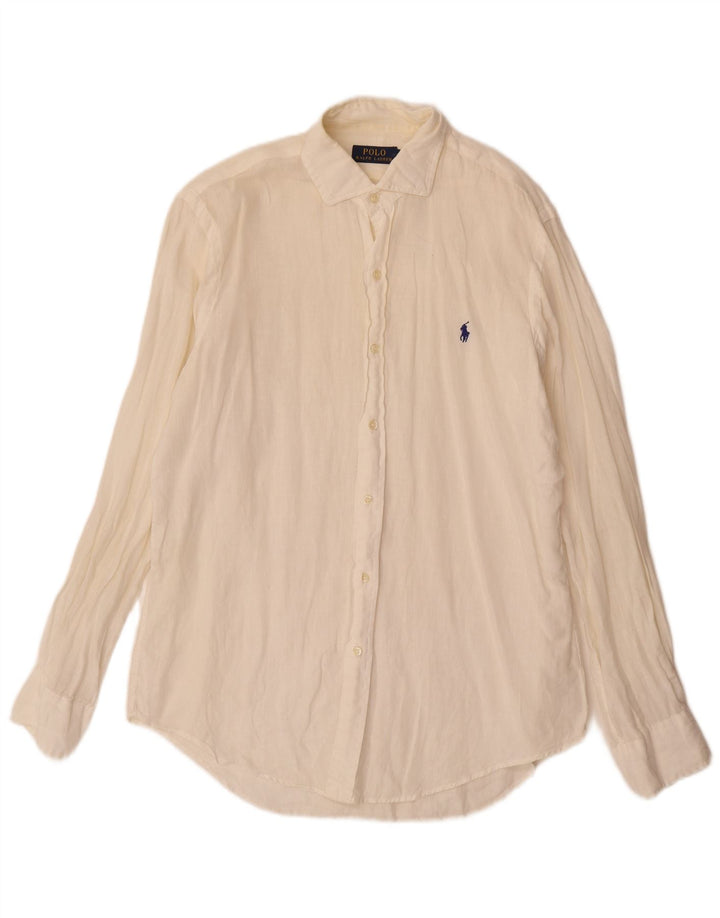 Camisa Polo Ralph Lauren Hombre Mediana Lino Blanco Roto