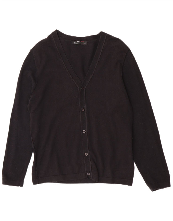 Zara Hombre Cárdigan Suéter Grande Algodón Negro