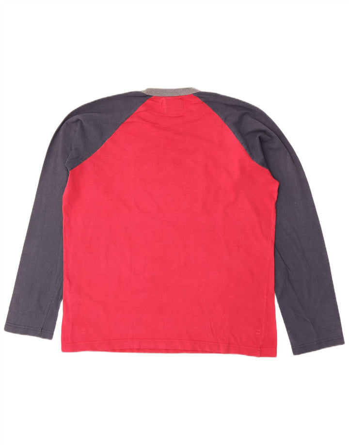 Guru Mens Top gráfico de manga larga con bloques de color rosa grande