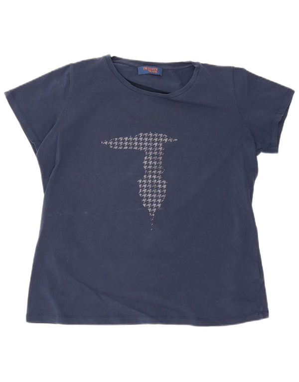 Trussardi Camiseta gráfica para mujer Top UK 20 2XL Azul marino