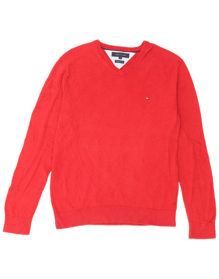 Tommy Hilfiger Jersey con cuello en V para hombre, talla grande, algodón rojo