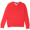 Tommy Hilfiger Jersey con cuello en V para hombre, talla grande, algodón rojo