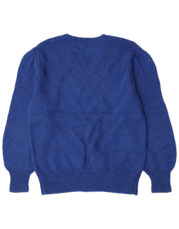 Vintage mujer V-cuello jumper suéter Reino Unido 14 grande azul Chevron Classic