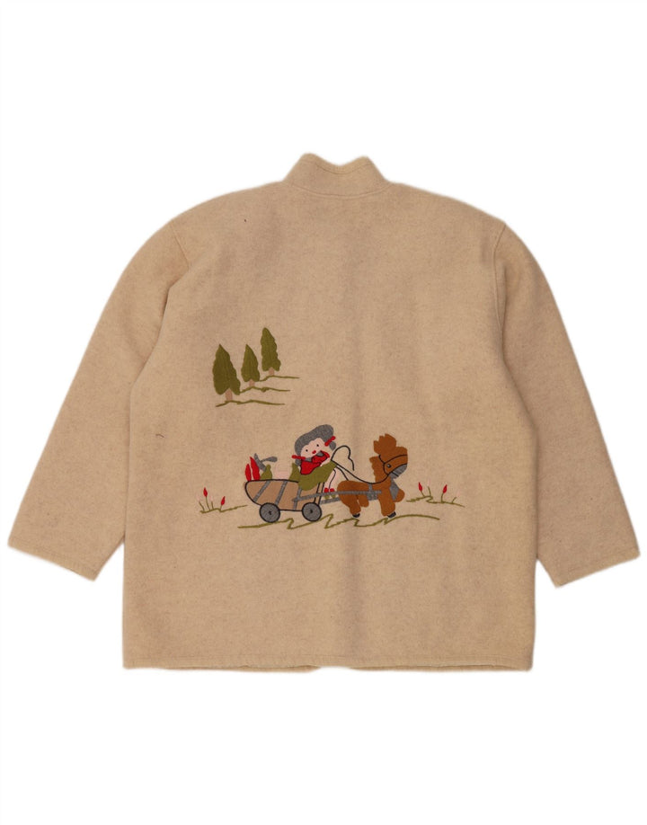 VINTAGE Mujer Gráfico 5 Botón Blazer Chaqueta Reino Unido 14 Grande Beige