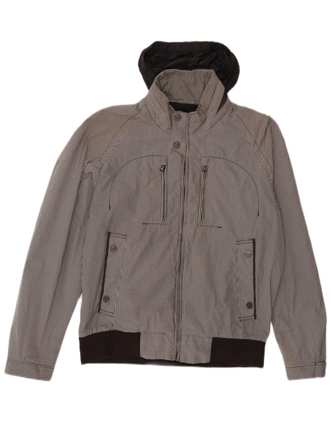 Hugo Boss Chaqueta bomber con capucha para hombre EU 50 Grande Poliéster a cuadros negro
