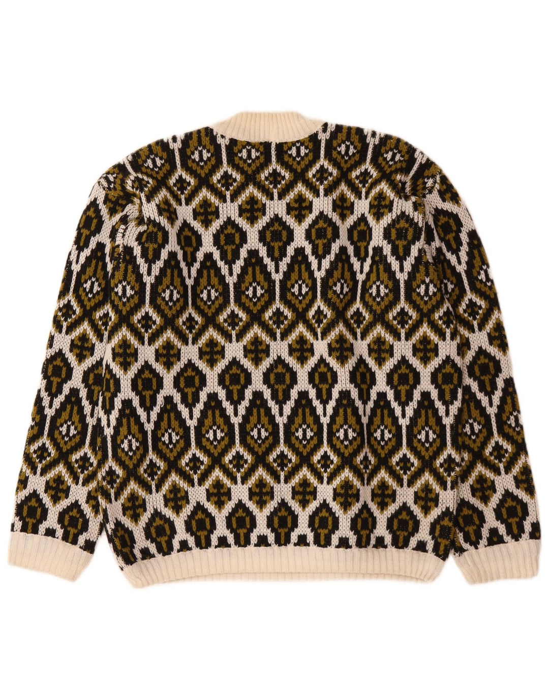 Vintage mujer tortuga cuello jumper suéter medio apagado blanco Fair Isle