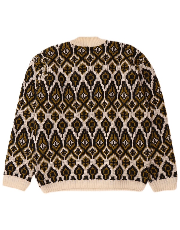 Vintage mujer tortuga cuello jumper suéter medio apagado blanco Fair Isle