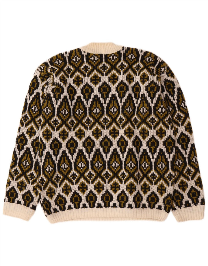 Vintage mujer tortuga cuello jumper suéter medio apagado blanco Fair Isle