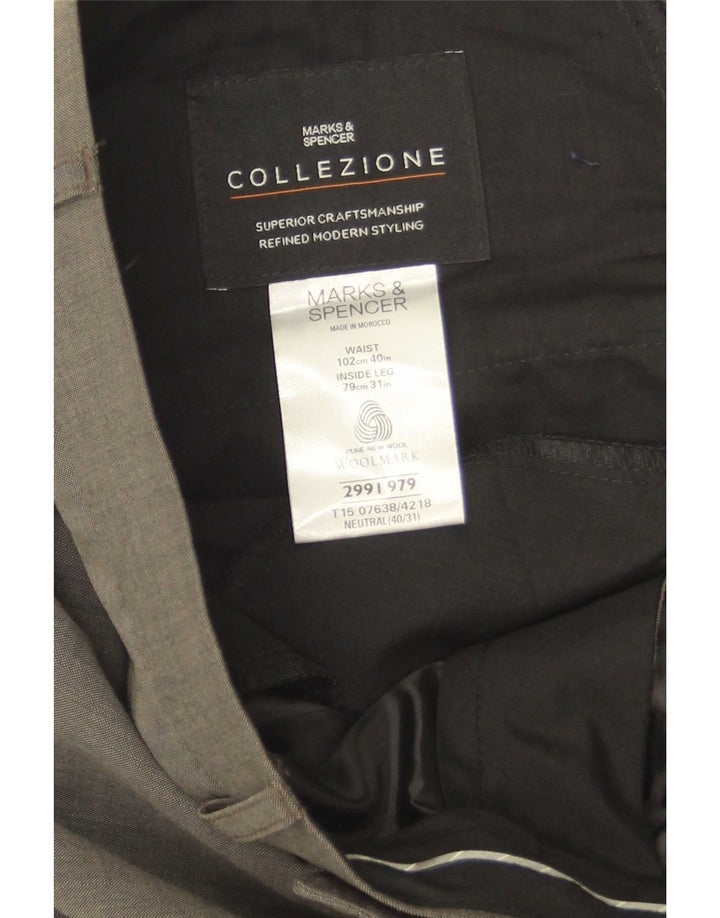 Marks & Spencer Pantalón de traje recto para hombre W40 L30 Lana verde