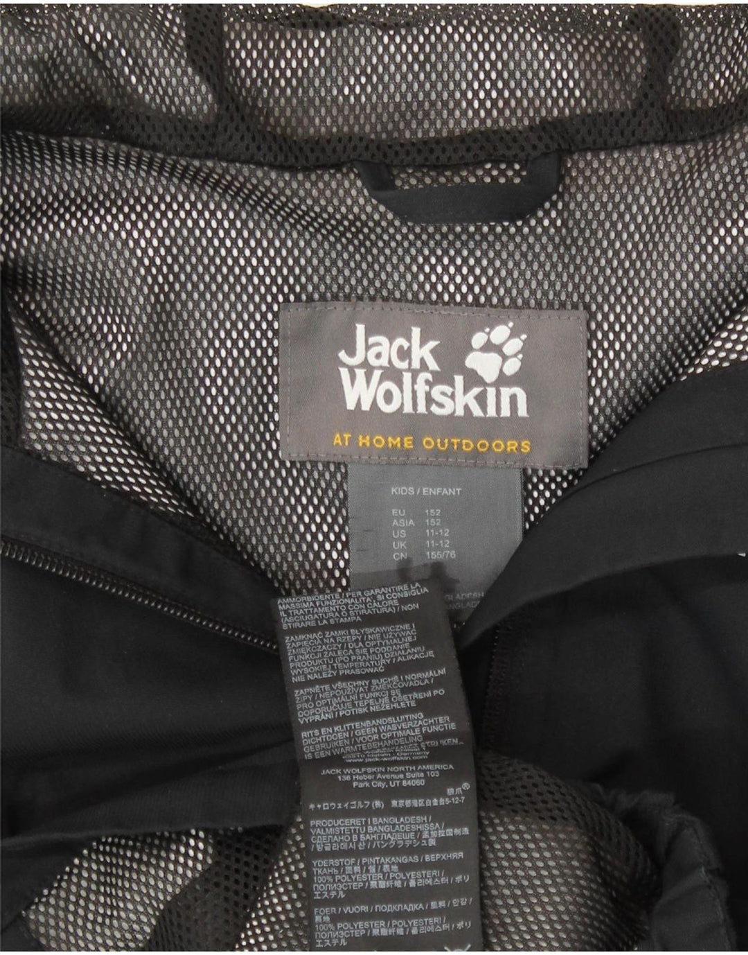 Jack Wolfskin Chubasquero con capucha y gráfico para niños 11-12 años Negro Poliéster
