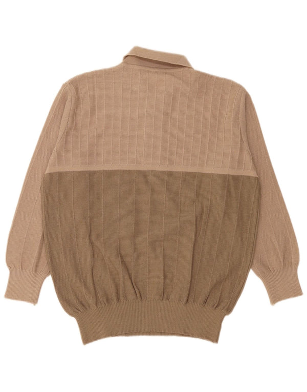 Vintage hombres polo cuello jersey suéter IT 54 XL beige colorblock lana