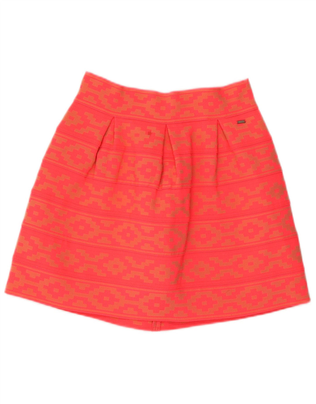 Vintage mujer A-Line falda Reino Unido 14 Medio W28 Naranja Geométrico Poliéster