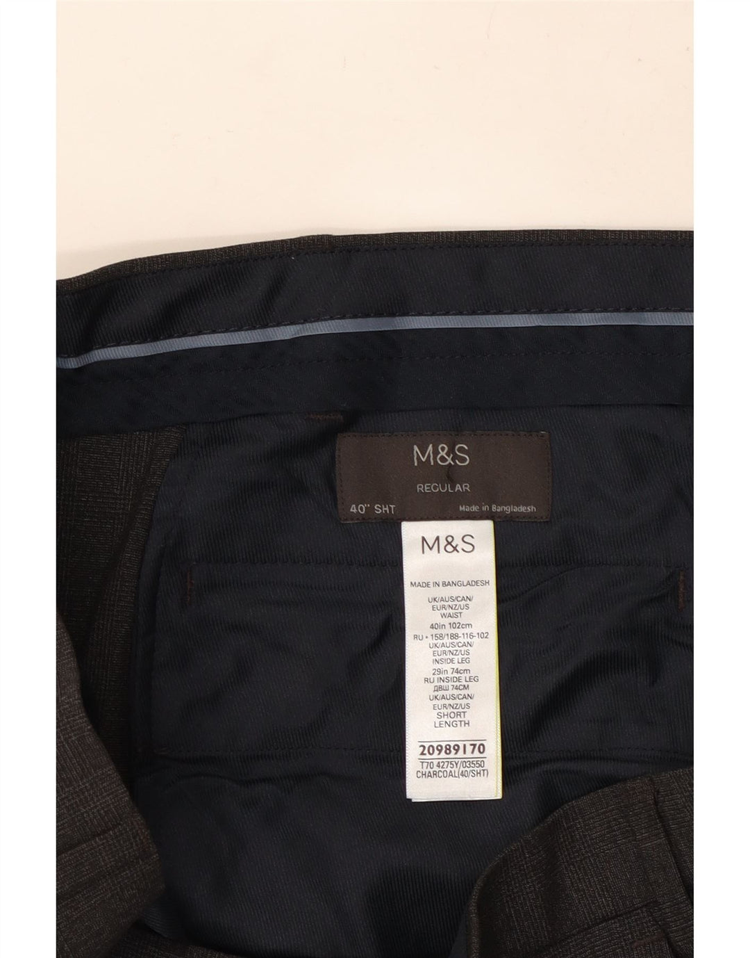 MARKS & SPENCER Pantalón chino de corte regular para hombre W40 L28 Poliéster gris