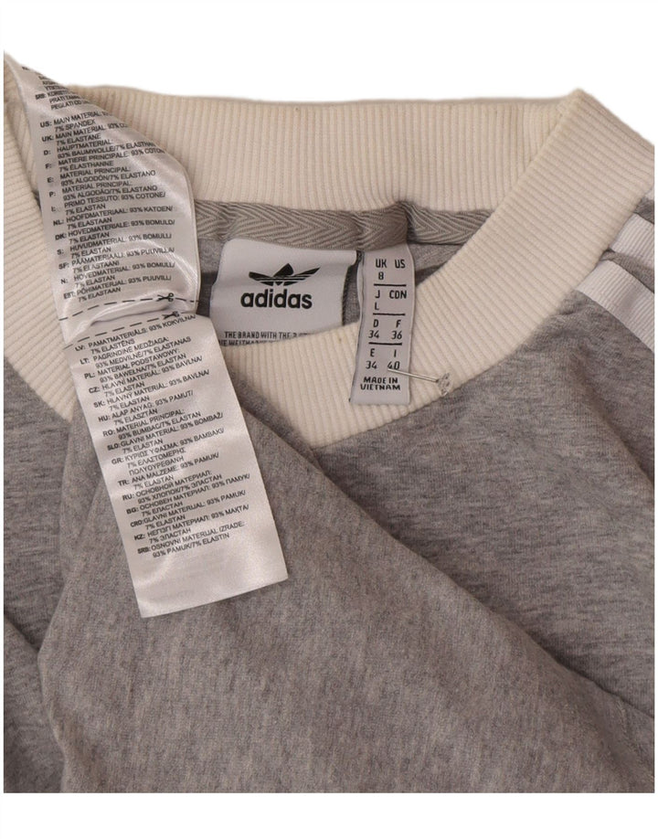 Adidas Mujer Top Manga Larga UK 8 Pequeño Algodón Gris