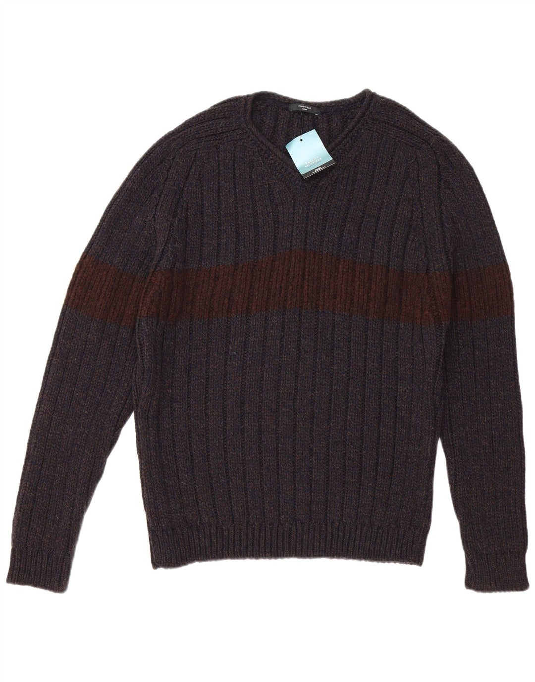 ST. BERNARD Mens V-Neck Jumper Sweater Large Grey Colourblock Acrylic