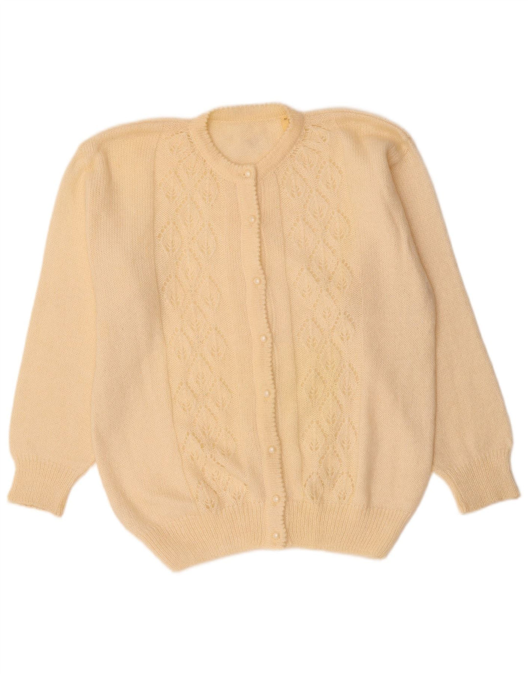 VINTAGE Mujer Cardigan Suéter Reino Unido 14 Medio Off White Mohair