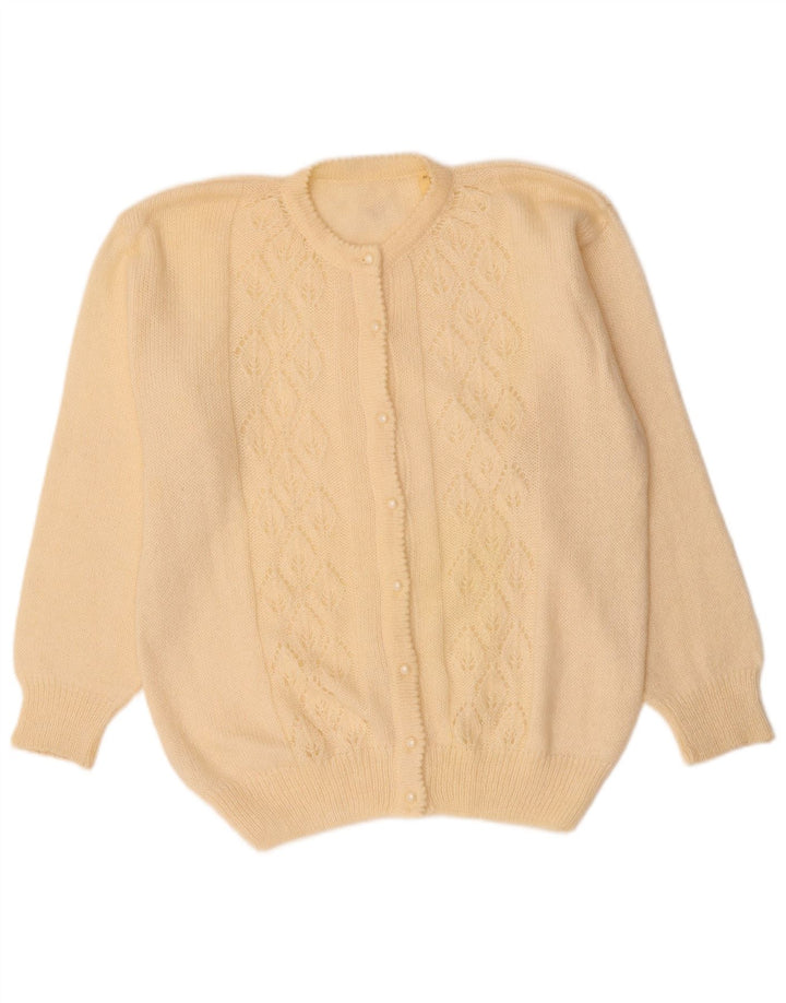 VINTAGE Mujer Cardigan Suéter Reino Unido 14 Medio Off White Mohair