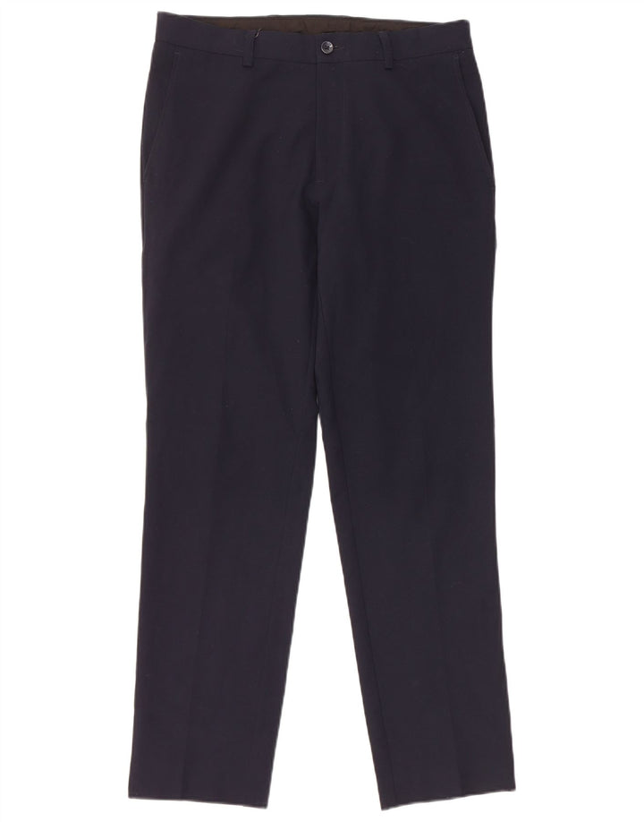 Marks & Spencer Pantalón de traje ajustado para hombre W30 L29 Poliéster azul marino