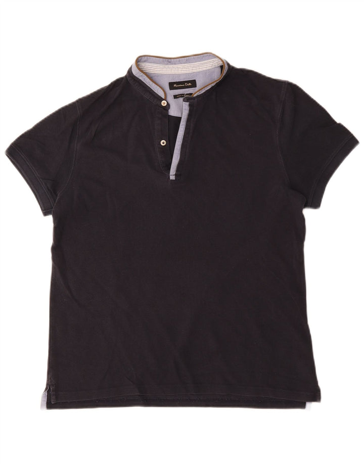 Polo Massimo Dutti Hombre Algodón Colorblock Azul Marino Medio