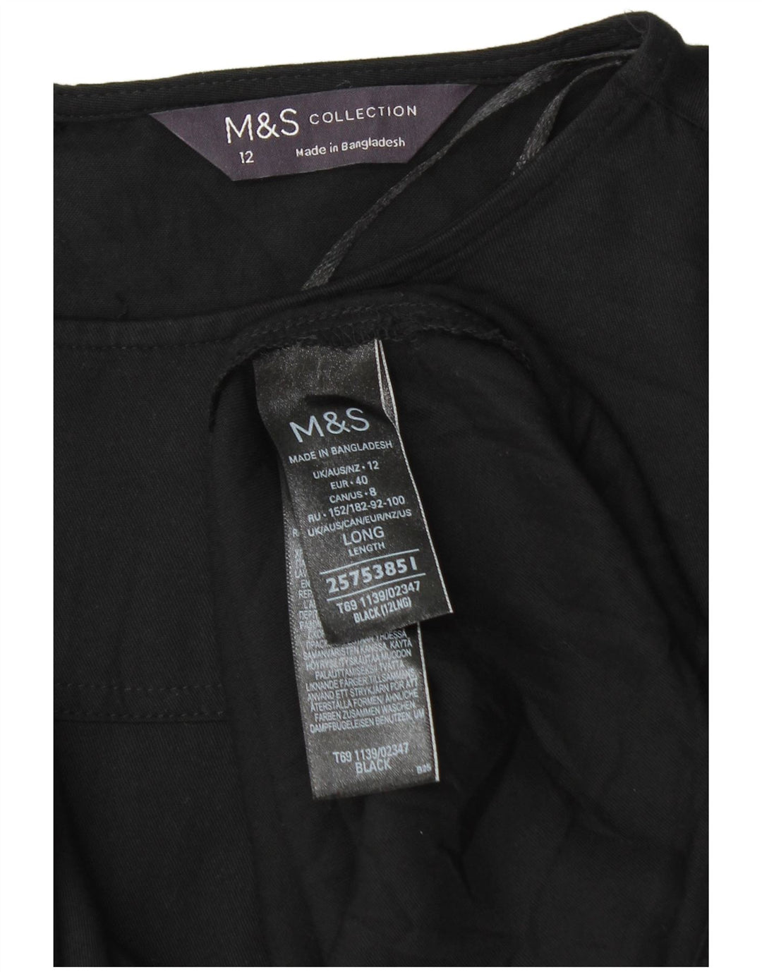 Marks & Spencer Vestido recto de manga 3/4 para mujer UK 42 Viscosa negra mediana