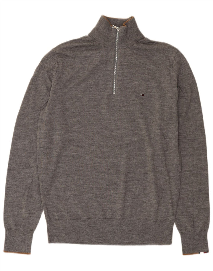 Tommy Hilfiger Jersey con cuello y cremallera para hombre de lana merino gris medio