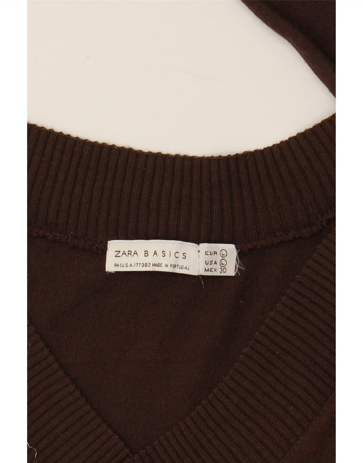 Zara Mujer Top Manga Larga UK 44 Large Viscosa Marrón