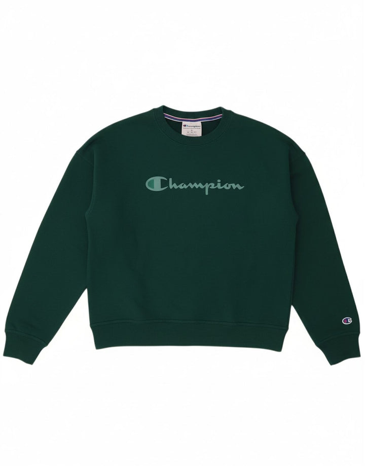 CHAMPION Womens Oversized Graphic Sweatshirt Jumper UK 10 Small Green
