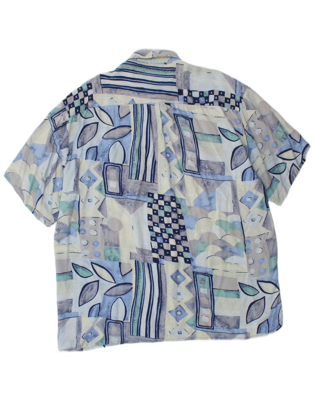 Camisa Boston De Manga Corta Para Hombre De Viscosa Geométrica Azul Grande
