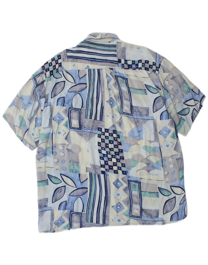 Camisa Boston De Manga Corta Para Hombre De Viscosa Geométrica Azul Grande
