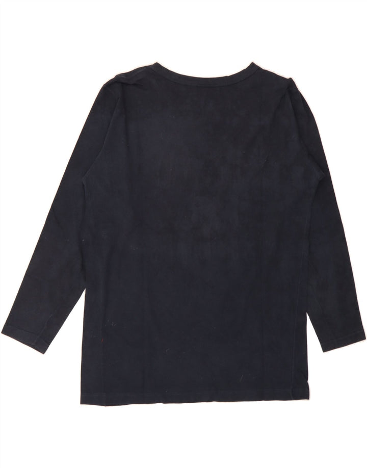 LES COPAINS Womens Graphic Top Long Sleeve UK 14 Medium Navy Blue Cotton Vintage Les Copains and Second-Hand Les Copains from Messina Hembry 