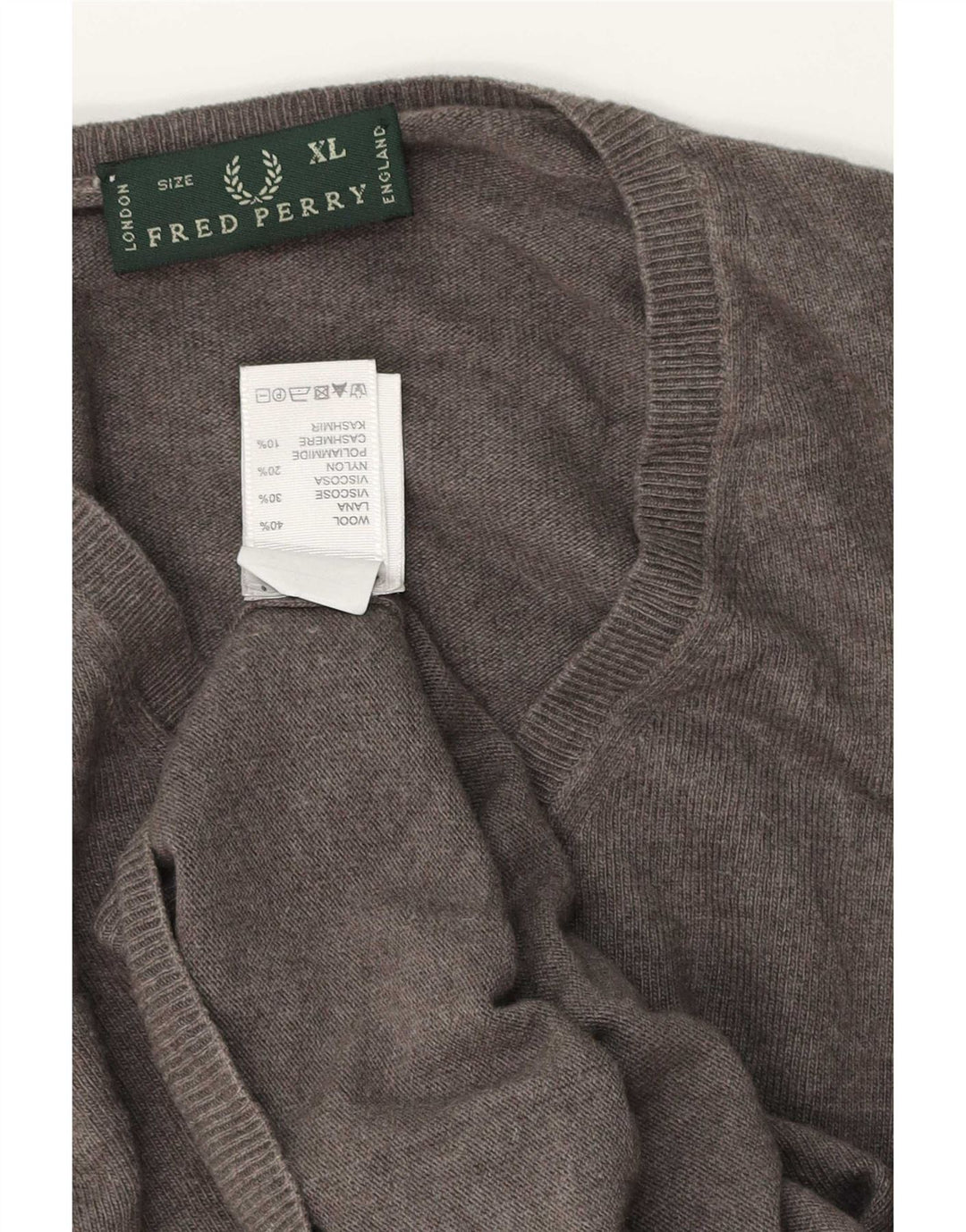 Fred Perry Jersey Con Cuello En V Para Hombre XL Lana Gris