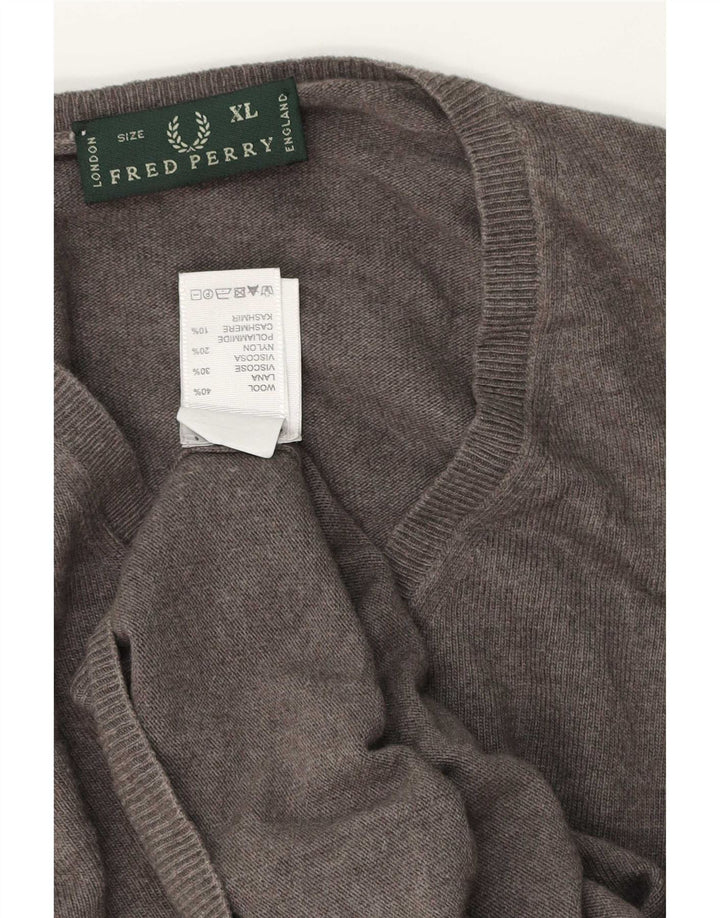 Fred Perry Jersey Con Cuello En V Para Hombre XL Lana Gris