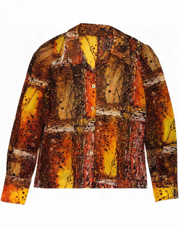 Vintage mujer patrón abstracto camisa blusa Reino Unido 12 medio multicolor
