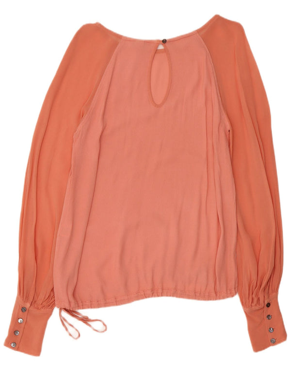 Vintage mujer blusa Top Reino Unido 10 pequeño rosa colorblock viscosa