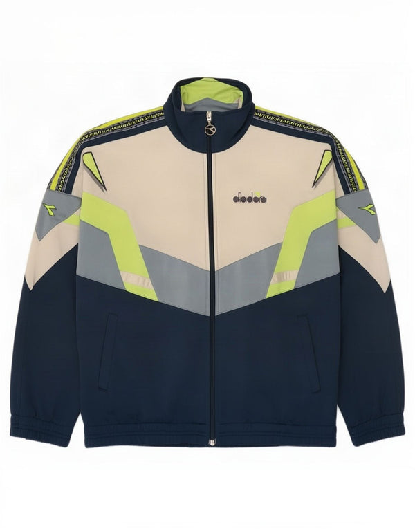 Diadora Mens Graphic Chándal Top Chaqueta UK 36 Small Azul Marino Colorblock