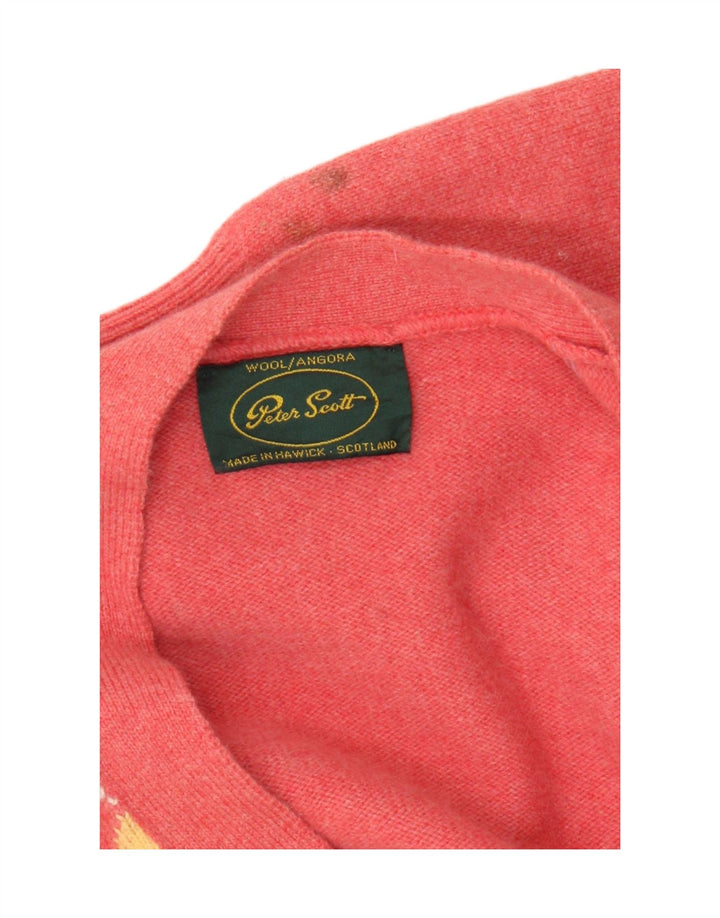 Peter Scott Cárdigan para hombre suéter grande de lana rosa Argyle/Diamond