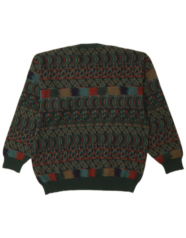 VINTAGE Jersey de cuello redondo para hombre IT 54 XL Lana verde Fair Isle