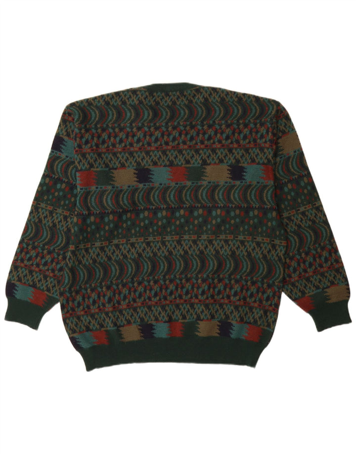 VINTAGE Jersey de cuello redondo para hombre IT 54 XL Lana verde Fair Isle